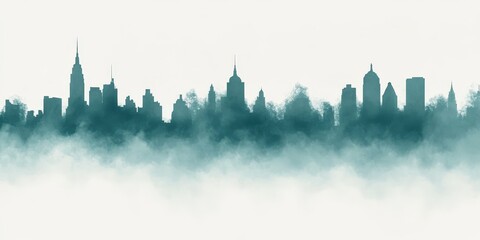Fototapeta premium City Skyline Silhouette with Fog Watercolor Effect Urban Landscape Design