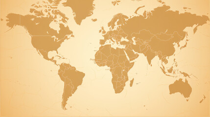 A minimalistic world map with sepia tones, featuring precise outlines for each continent, perfect for educational purposes.