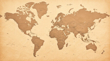 Fototapeta na wymiar A detailed globe map presented on paper with a parchment style, illustrating the continents and political boundaries clearly.