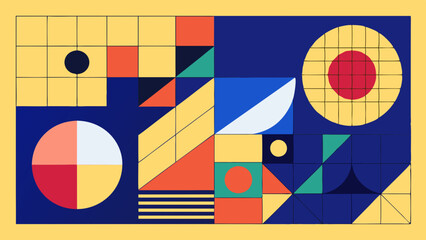 Abstract Art Composition with Geometric Shapes and Bold Colors