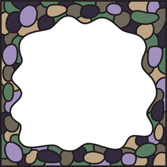 Frame template for cards, invitations, banners. You can place any text here. Invitation card with abstract mosaic pattern, vector. Wavy lines. Circle shapes. Empty space for picture. Frame or border.
