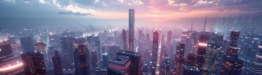 Fototapeta premium Craft a clean, futuristic interpretation of a towering skyscraper, sleek and angular, rising against 