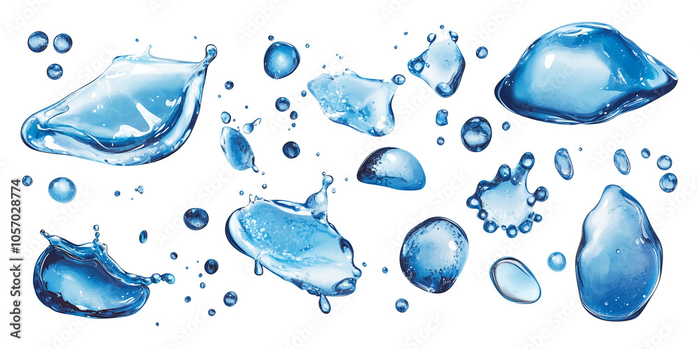 Aufkleber various realistic water droplets are scattered on transparent background, showcasing their fluid and