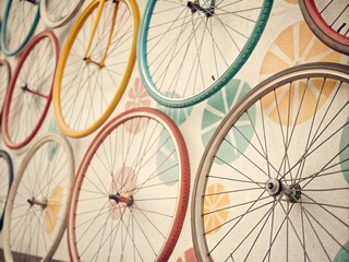 Colorful Bicycle Wheels Pattern for Vintage Style Photography