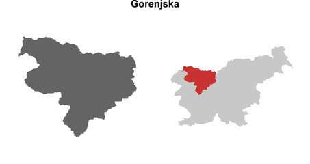 Gorenjska region blank outline map set