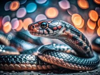 Obraz premium Colorful Cobra Snake Logo Stickers with Bokeh Effect for Eye-Catching Branding and Design