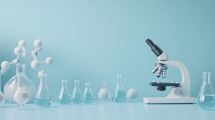 A realistic banner with scientific elements like beakers,