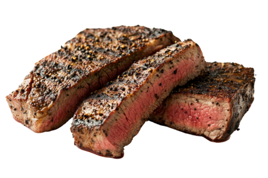 Deliciously grilled steak cuts on a white isolated background.
