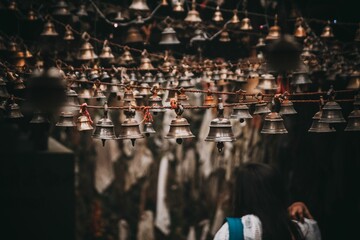 Obraz premium Hanging Bells in a Temple Setting