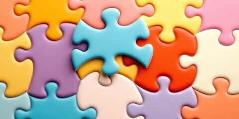 Fototapeta premium Colorful Puzzle Pieces Close up Abstract Background Solution Connection Teamwork Su