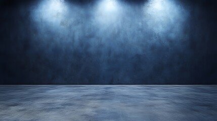 深いブルーにライトアップされた空間のステージの背景素材 | Minimalist Space Lit in Deep Blue