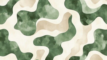 abstract shapes  green and beige color palette  