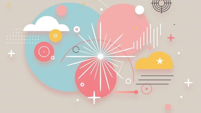 カラフルでミニマルなオブジェクトのフラットデザインのグラフィック　ループ