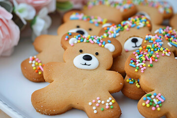 whimsical bear cookie with sprinkle details