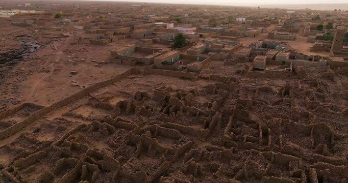 Flight Over Ruins In Ouadane Town In Mauritania - Drone Shot