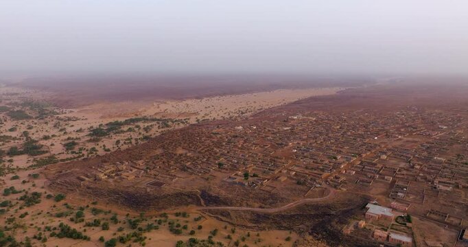 Ouadane Town At Sunrise In Mauritania - Aerial Panoramic