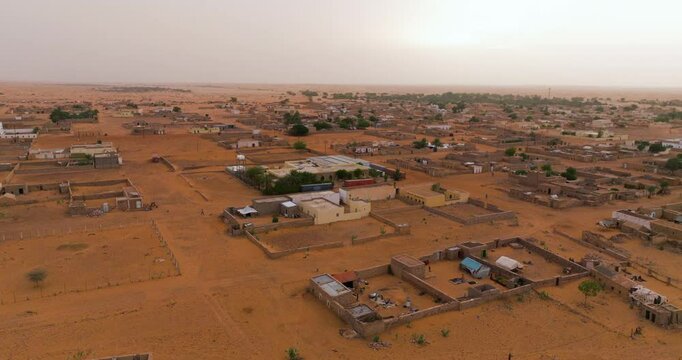 Panoramic View Of Chinguetti City In Mauritania At Sunrise - Drone Shot