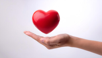 Fototapeta premium hand holding red heart love floating or flying isolated white background