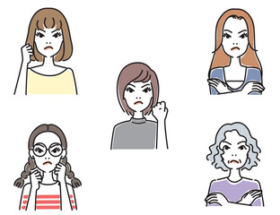 女性の色々な表情セット