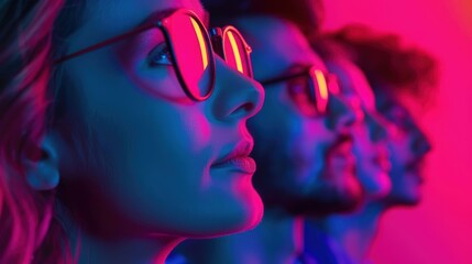 A Close-up Shot of a Group of people with colorful, abstract backgrounds and overlays