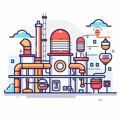 Naklejka premium A cute cartoon Style ofA modern factory implementing Industry 40 technologies