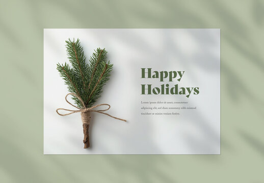Christmas Card Layout With Green Branch Tied With Twine, Generative ai