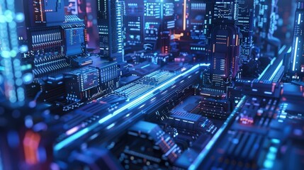 Obraz premium Bring your product to life with a dynamic worms-eye view, showcasing sleek automation using vibrant digital CG techniques that pop off the screen