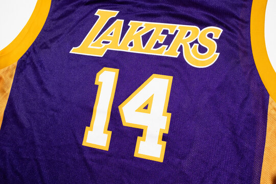 Kent, uk, 05.05.2024 Brandon Ingram Los Angeles LA Lakers Adidas Large vest shirt purple yellow rare. NBA number 14. Famous basketball player vest jersey game shirt.