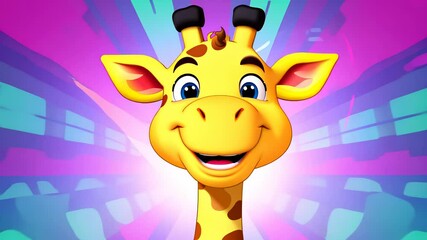 Smiling cartoon giraffe with a vibrant, colorful background