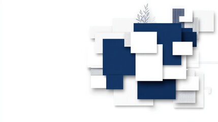 Fototapeta premium Abstract Geometric Background with White and Blue Squares and Halftone Pattern