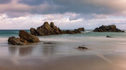 Sea stacks at Durness Beach in the north of Scotland.