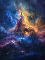 Fototapeta premium Capture the ethereal beauty of celestial realms with a mesmerizing close-up shot showcasing intricate details of cosmic kingdoms in the sky