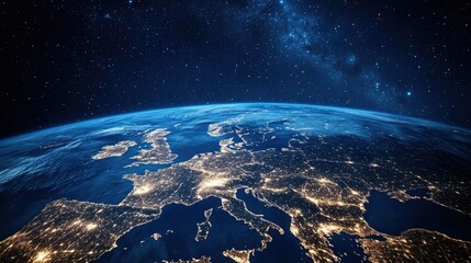 Fototapeta premium Communication and Telecommunications from Space. Broadcasting Concept. Communication satellite 