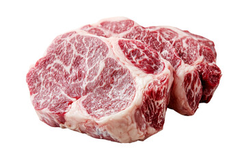 Fototapeta premium Raw marbled beef cut displayed on a white isolated background.