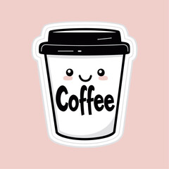 Coffee cup vector illustration. Coffee mug logo. Hot drink take away banner. Cafeteria beverage to go icon. Cafe symbol. Espresso, latte or cappuccino isolated sticker.