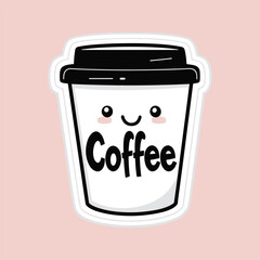 Coffee cup vector illustration. Coffee mug logo. Hot drink take away banner. Cafeteria beverage to go icon. Cafe symbol. Espresso, latte or cappuccino isolated sticker.