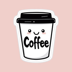 Coffee cup vector illustration. Coffee mug logo. Hot drink take away banner. Cafeteria beverage to go icon. Cafe symbol. Espresso, latte or cappuccino isolated sticker.