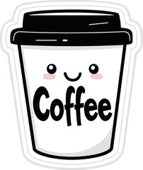 Coffee cup vector illustration. Coffee mug logo. Hot drink take away banner. Cafeteria beverage to go icon. Cafe symbol. Espresso, latte or cappuccino isolated sticker.