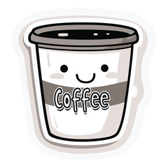 Coffee cup vector illustration. Coffee mug logo. Hot drink take away banner. Cafeteria beverage to go icon. Cafe symbol. Espresso, latte or cappuccino isolated sticker.