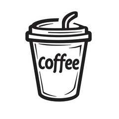 Coffee cup vector illustration. Coffee mug logo. Hot drink take away banner. Cafeteria beverage to go icon. Cafe symbol. Espresso, latte or cappuccino isolated sticker.