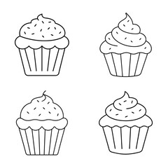Cupcake set. Line style. Vector illustration.