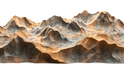 Unique wavy textures along mountain ridges, capturing the layered beauty of nature, isolated on white