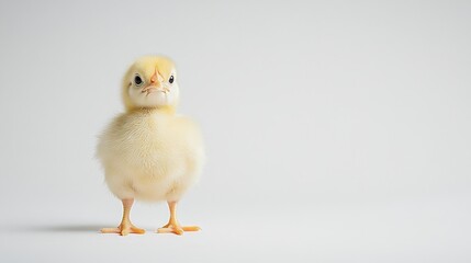 A cute yellow chick standing on a plain background.