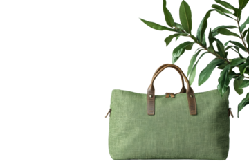 Stylish green handbag with leather accents beside a lush leaf, perfect for everyday use.