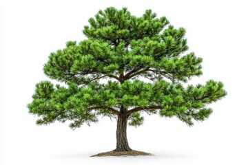 Obraz premium A vibrant green pine tree with a sturdy trunk, isolated on a white background.