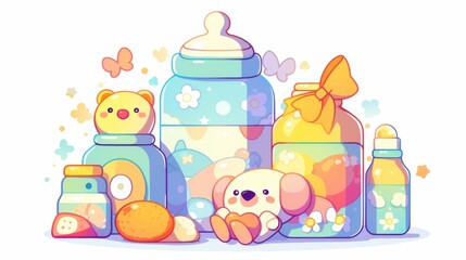 Naklejka premium Baby-related illustrations, clip art, beautifully arranged, bright colors, cute style, designed for use in design, advertising and presentation.