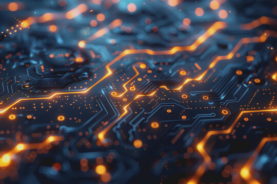 Futuristic circuit board layout Delicate crypto mining symbols Abstract digital landscape.