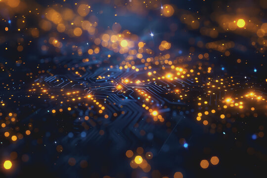 Futuristic circuit board layout Delicate crypto mining symbols Abstract digital landscape.