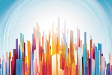 Abstract colorful skyline with vertical lines against a blue background, representing urban energy and creativity.