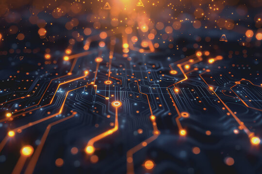 Futuristic circuit board layout Delicate crypto mining symbols Abstract digital landscape.